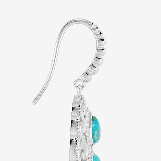 Womens Genuine Blue Turquoise Sterling Silver Oval Drop Earrings