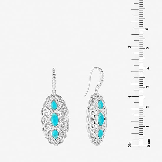 Womens Genuine Blue Turquoise Sterling Silver Oval Drop Earrings