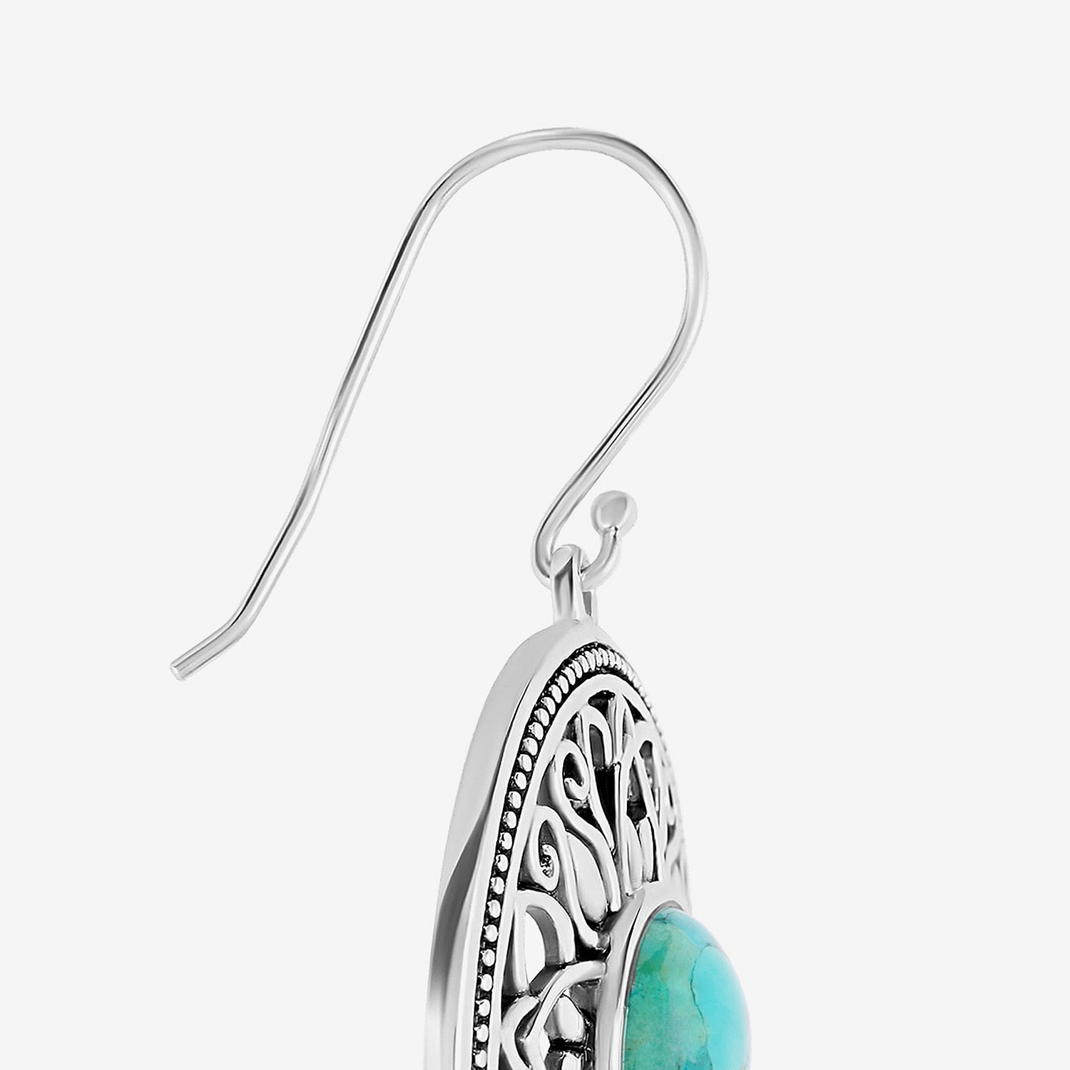 Womens Genuine Blue Turquoise Sterling Silver Round Drop Earrings