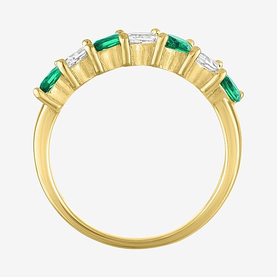 Womens Simulated Green Emerald 14K Gold Over Silver Marquise Band