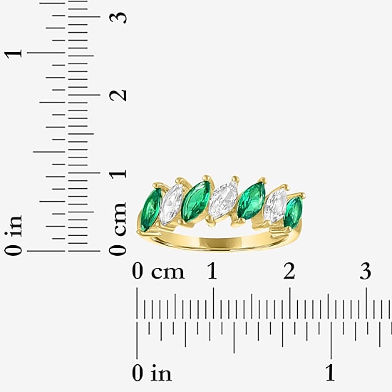Womens Simulated Green Emerald 14K Gold Over Silver Marquise Band