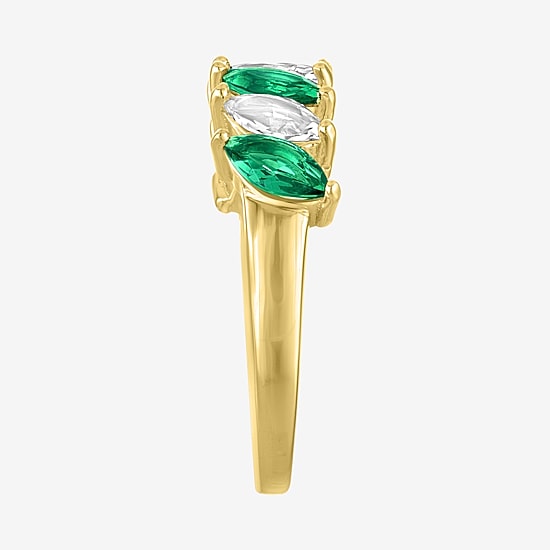 Womens Simulated Green Emerald 14K Gold Over Silver Marquise Band