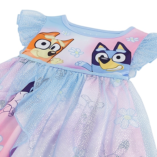 Toddler Girls Satin Short Sleeve Crew Neck Bluey Nightgown