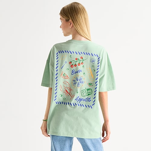 Destination Lobster Womens Juniors Crew Neck Short Sleeve Oversized Graphic T-Shirt, X-small, Blue