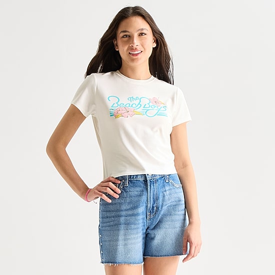 Beach Boys Baby Tee Womens Juniors Crew Neck Short Sleeve Fitted Graphic T-Shirt