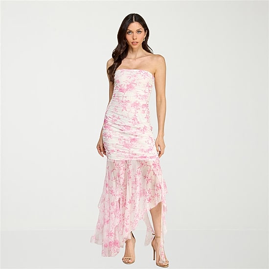 City Triangle Womens Juniors High-Low Straight Neck Sleeveless Floral Bodycon Dress