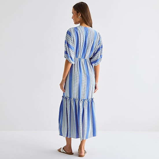 Melonie T Womens V Neck Short Sleeve Dolman Maxi Dress