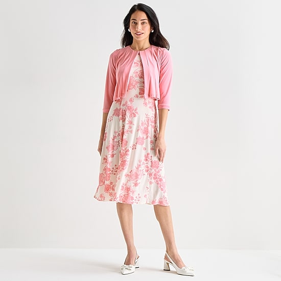 Danny & Nicole Womens Midi Floral Jacket Dress