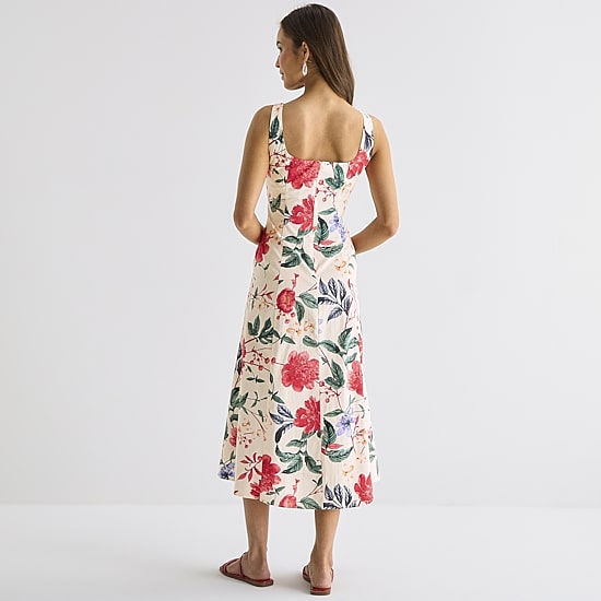 Melonie T Womens Midi Square Neck Sleeveless Floral Fit + Flare Dress