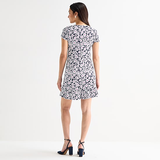 MSK Womens Round Neck Short Sleeve Floral Shift Dress