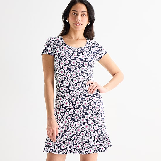 MSK Womens Round Neck Short Sleeve Floral Shift Dress