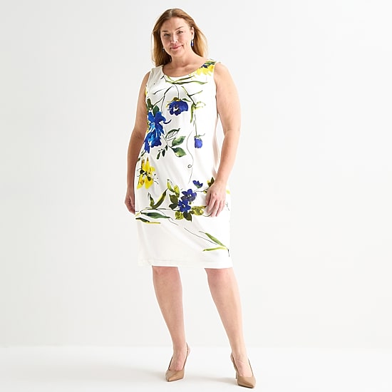 Maya Brooke Womens Plus Crepe Floral Jacket Dress