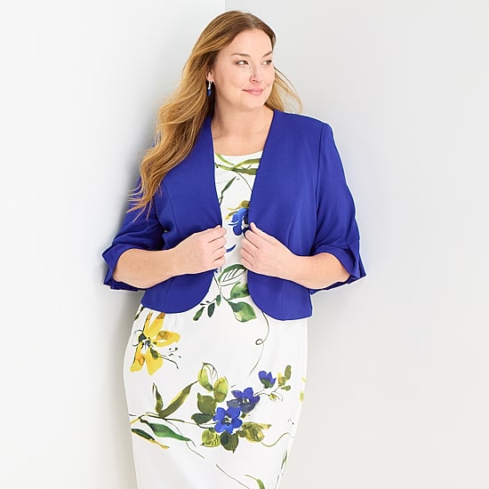 Maya Brooke Womens Plus Crepe Floral Jacket Dress