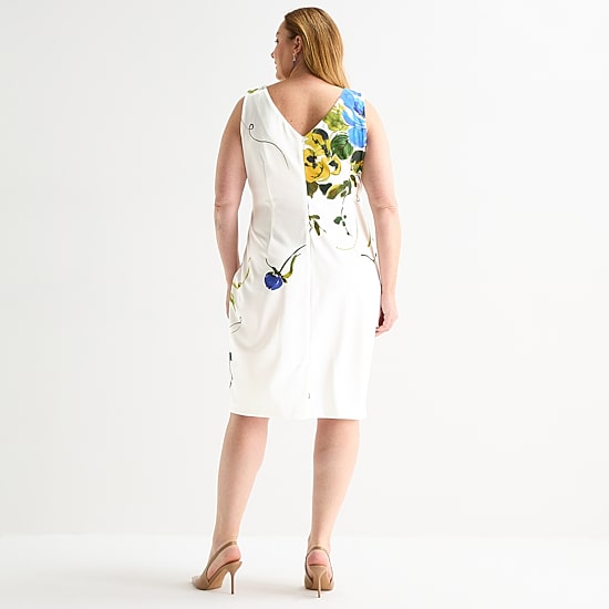 Maya Brooke Womens Plus Crepe Floral Jacket Dress