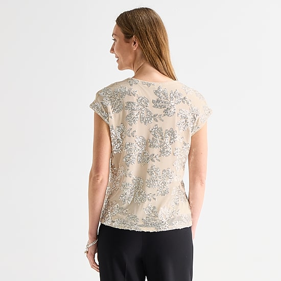 MSK Womens V Neck Short Sleeve Embellished Blouse