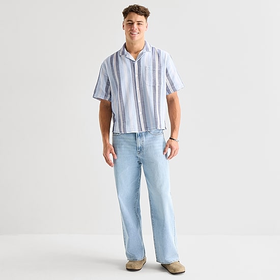 Arizona Mens Short Sleeve Boxy Fit Button-Down Shirt