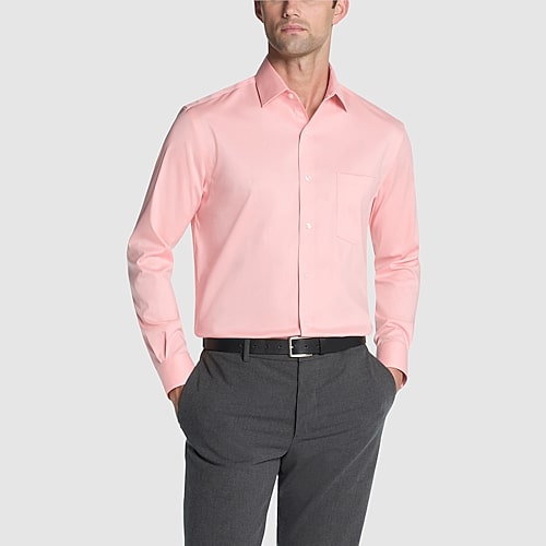 Van Heusen Ultra Flex Mens Regular Fit Stretch Fabric Wrinkle Free Long Sleeve Dress Shirt, 15-15.5 32-33, Pink