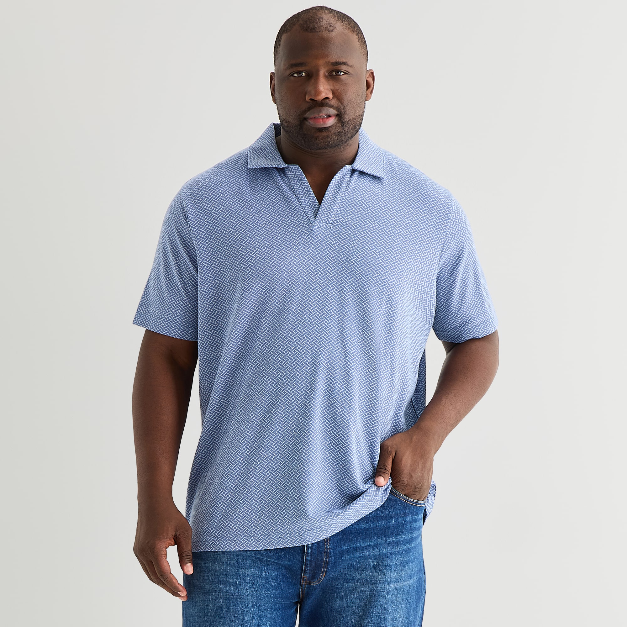 Stafford Johnny Collar Big and Tall Mens Regular Fit Short Sleeve Polo Shirt