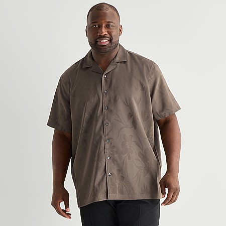 Stafford Jacquard Mens Short Sleeve Big and Tall Camp Shirt - JCPenney