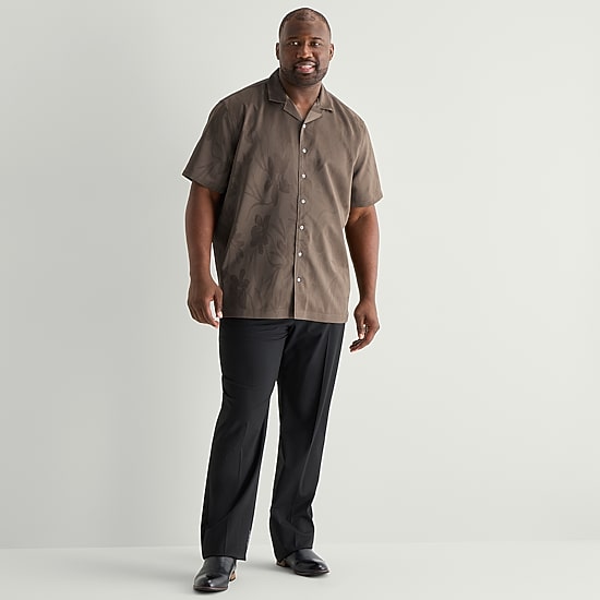 J. Ferrar Floral Jacquard Mens Short Sleeve Regular Fit Big and Tall Button-Down Shirt