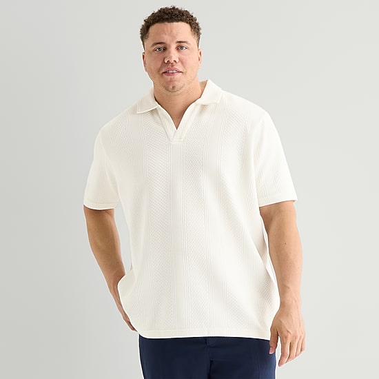 J. Ferrar Johnny Collar Big and Tall Mens Regular Fit Short Sleeve Polo Shirt