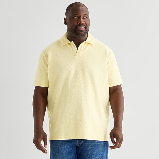 Stafford Johnny Collar Big and Tall Mens Regular Fit Short Sleeve Polo Shirt