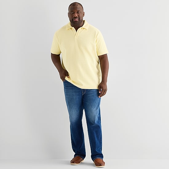 Stafford Johnny Collar Big and Tall Mens Regular Fit Short Sleeve Polo Shirt