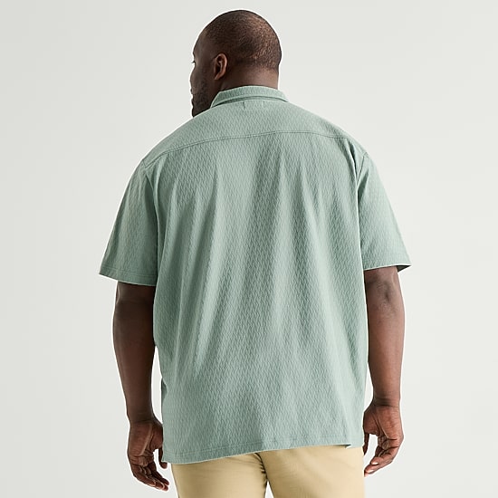 Stafford Jacquard Mens Short Sleeve Big and Tall Camp Shirt