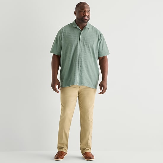 Stafford Jacquard Mens Short Sleeve Big and Tall Camp Shirt - JCPenney