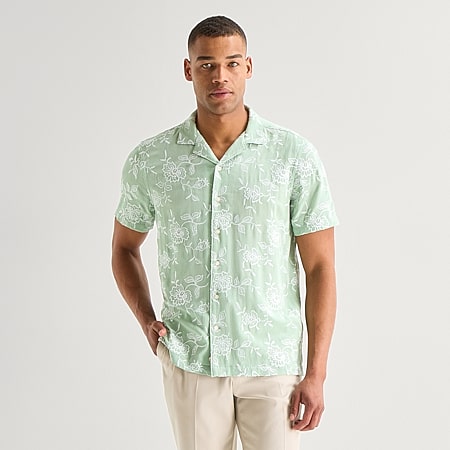 j ferrar short sleeve dress shirt J. Ferrar Floral Mens Short Sleeve Camp Shirt, Color: Green Floral Emb
