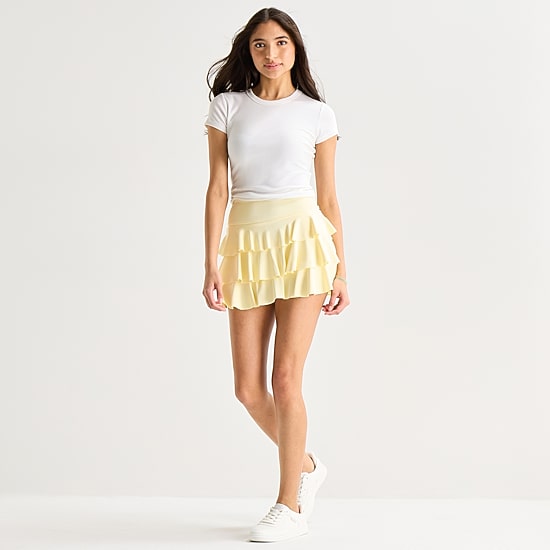 Arizona Womens Juniors Mid Rise Mini Active Pleated Skirt