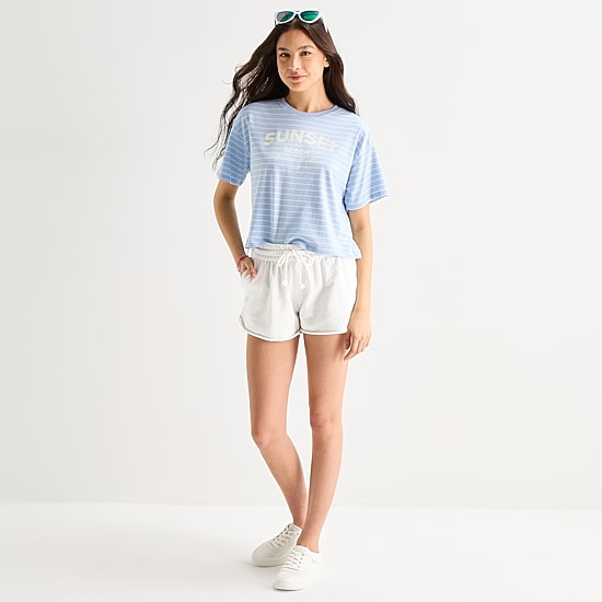 Arizona Womens Juniors Round Neck Short Sleeve Boxy Fit Graphic T-Shirt