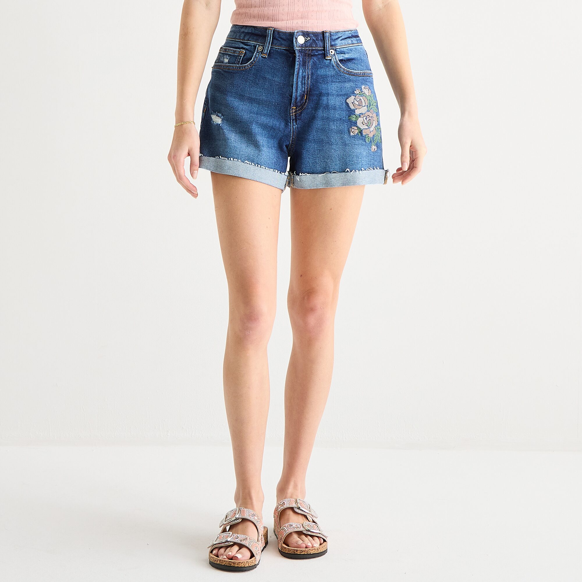 Arizona Womens 3 1/2" High Rise Juniors Denim Short