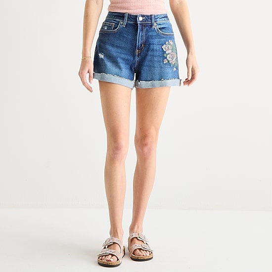 Arizona Womens 3 1/2" High Rise Juniors Denim Short