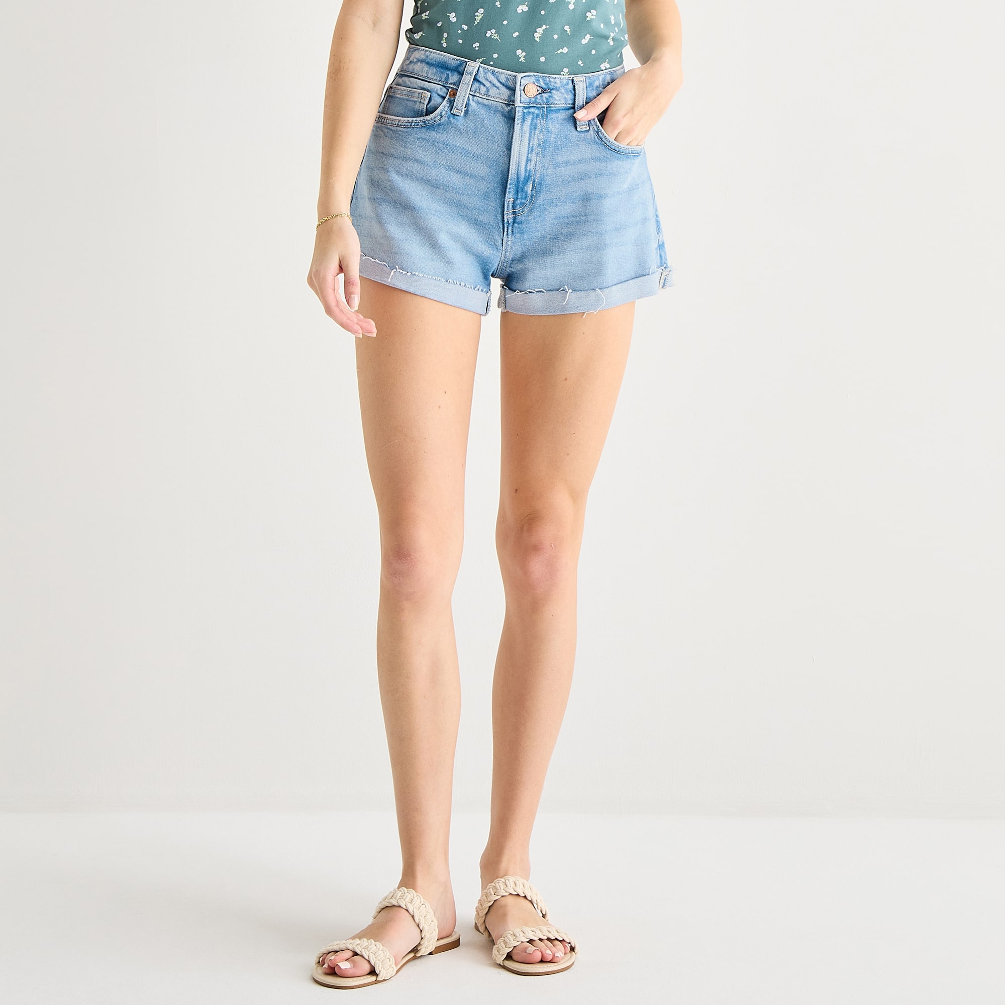 Arizona Womens 2 1/2" High Rise Juniors Denim Short