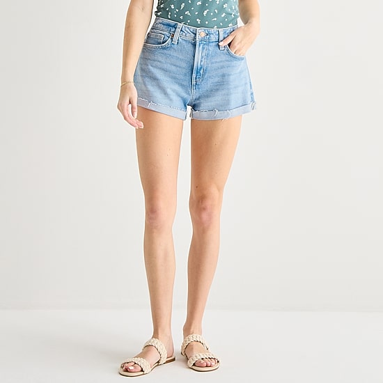 Arizona Womens 2 1/2" High Rise Juniors Denim Short