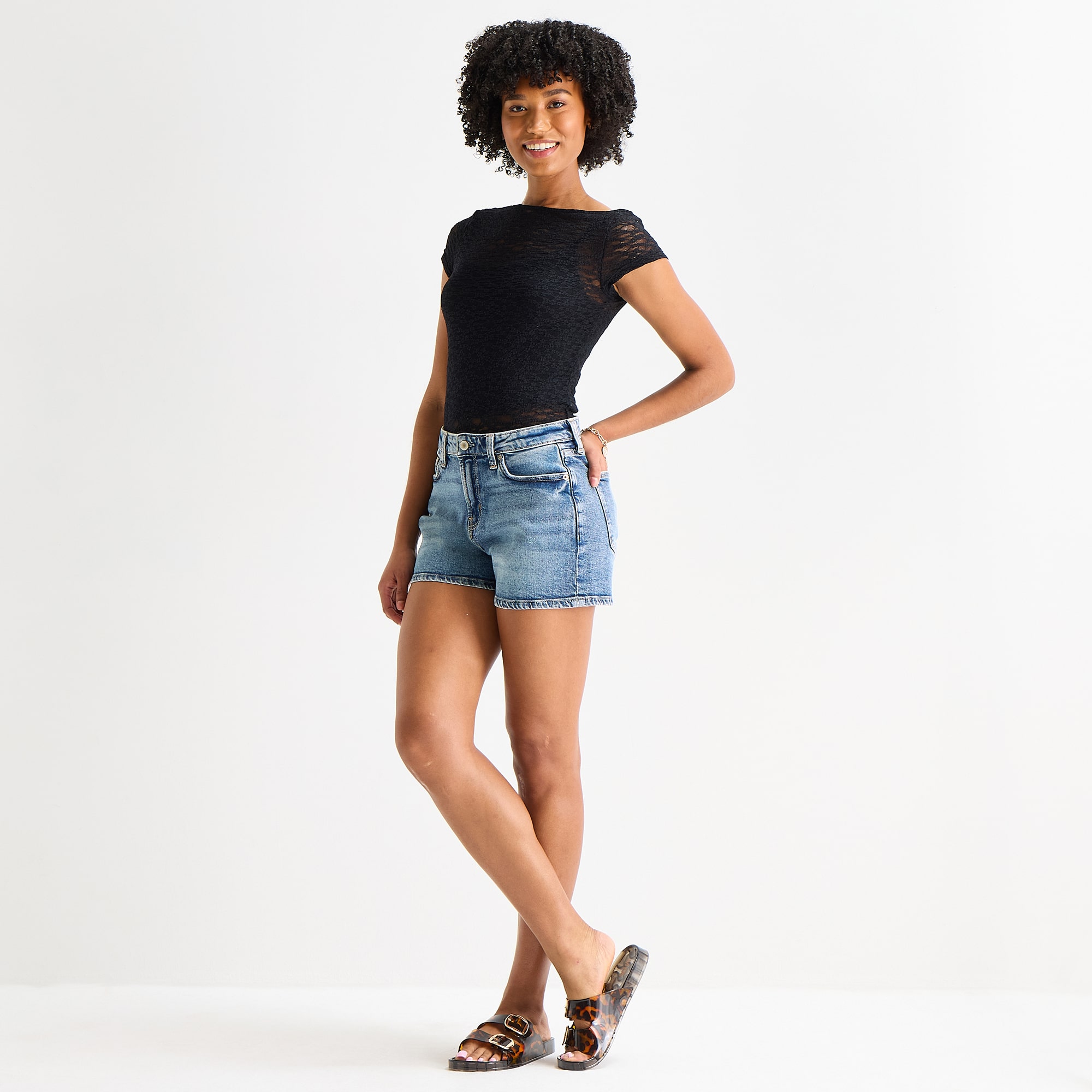 Arizona Womens 1/2" High Rise Juniors Denim Short