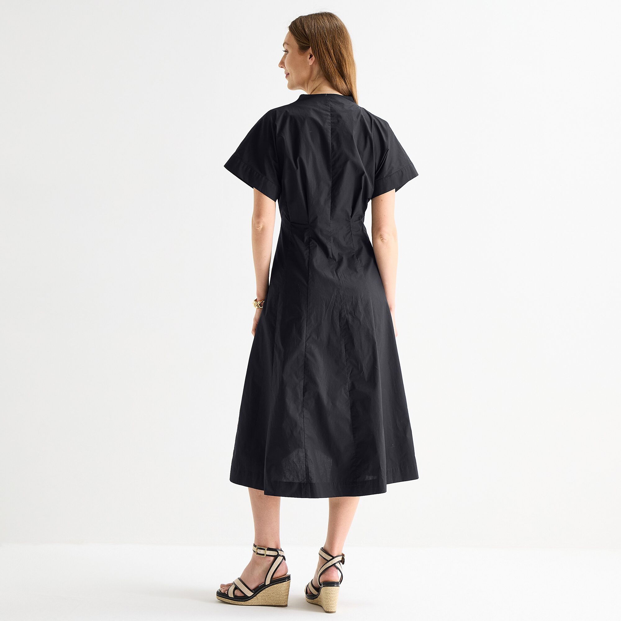 Liz Claiborne Womens Midi V Neck Short Sleeve A-Line Dress