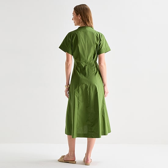 Liz Claiborne Womens Midi V Neck Short Sleeve A-Line Dress