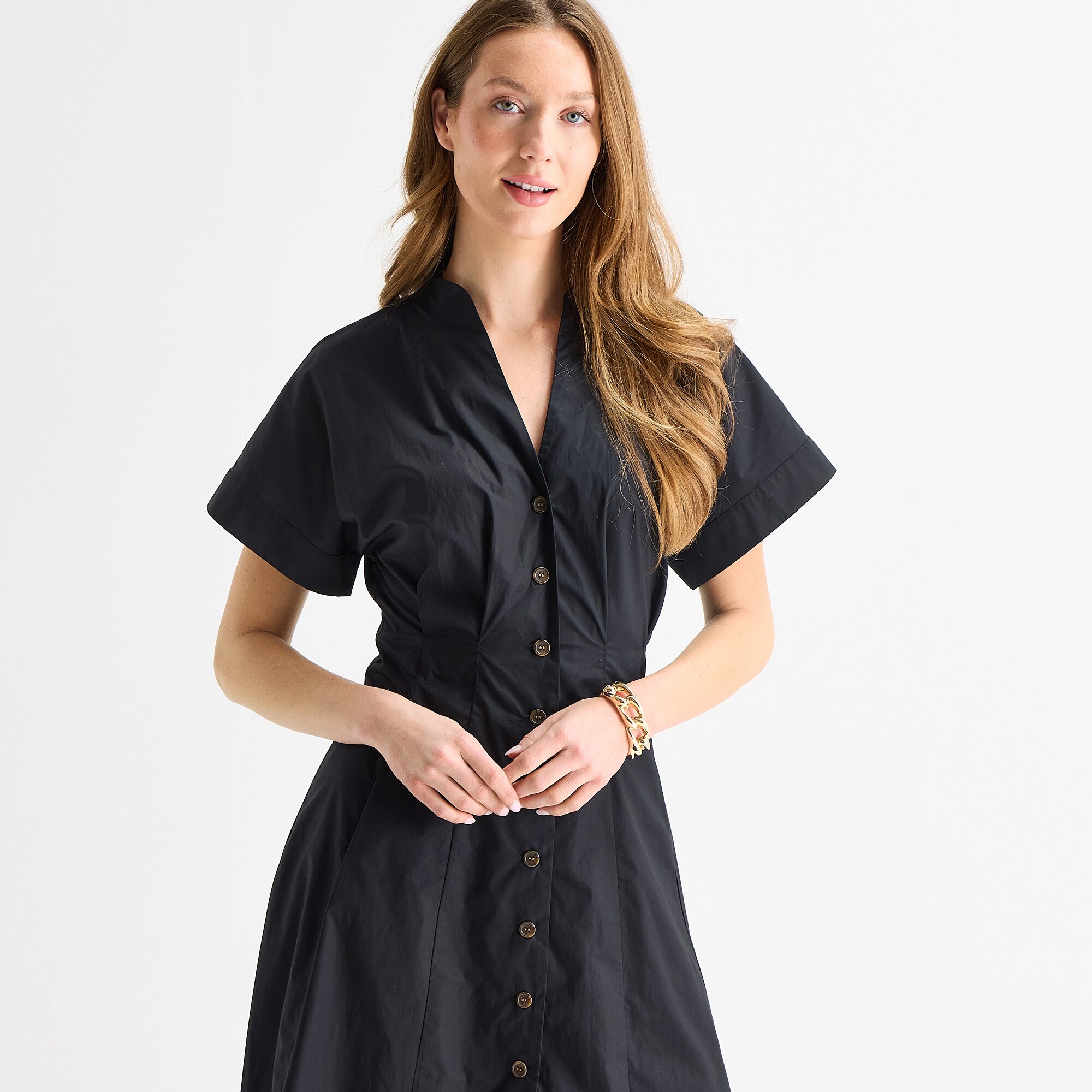 Liz Claiborne Womens Midi V Neck Short Sleeve A-Line Dress
