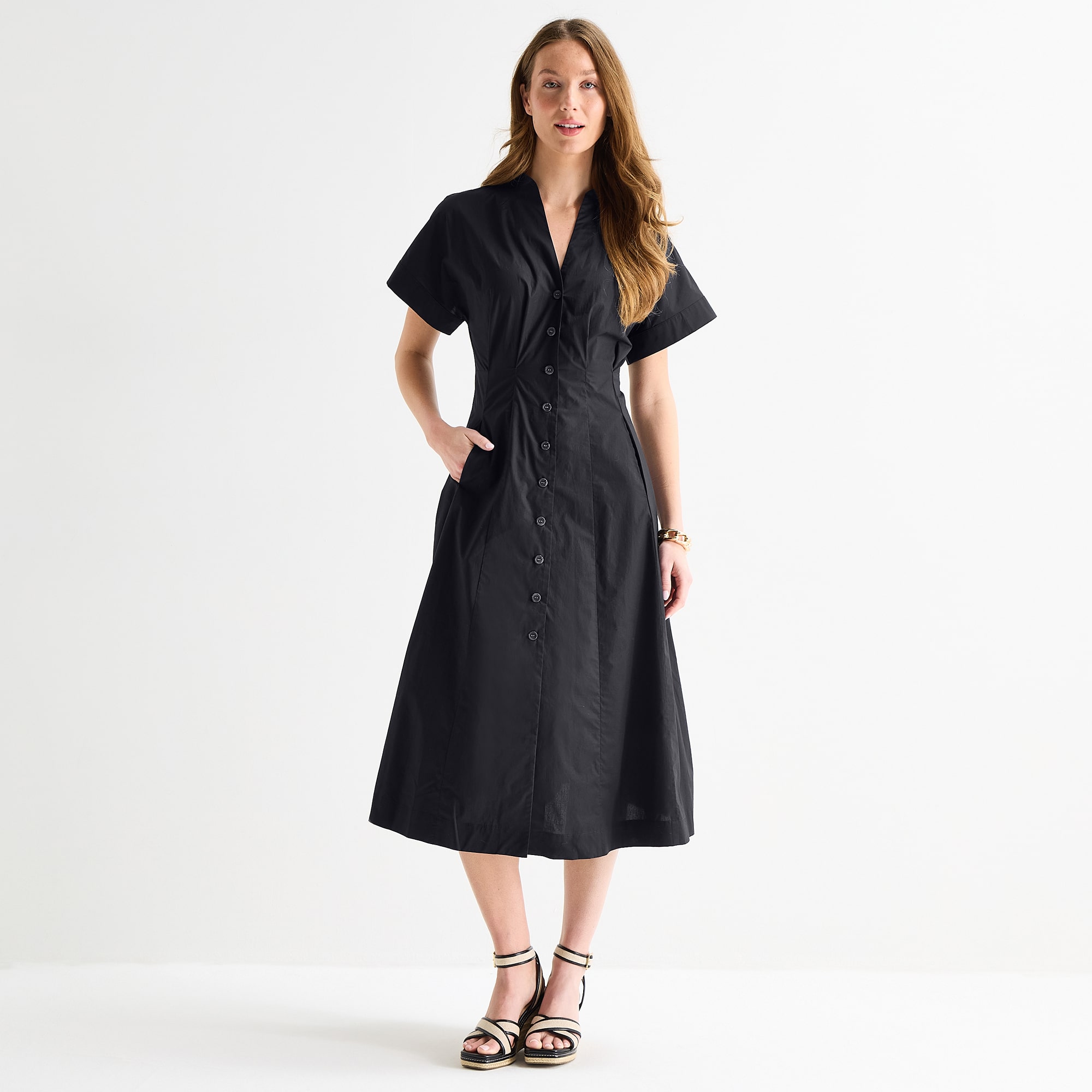 Liz Claiborne Womens Midi V Neck Short Sleeve A-Line Dress