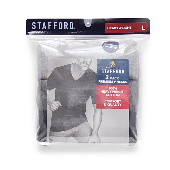 Stafford Heavyweight Cotton Mens 3 Pack Short Sleeve V Neck T-Shirt