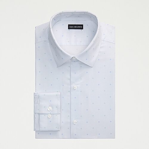 Van Heusen Comfort Performance Mens Slim Fit Stretch Fabric Wrinkle Free Long Sleeve Dress Shirt, 17-17.5 32-33, Blue