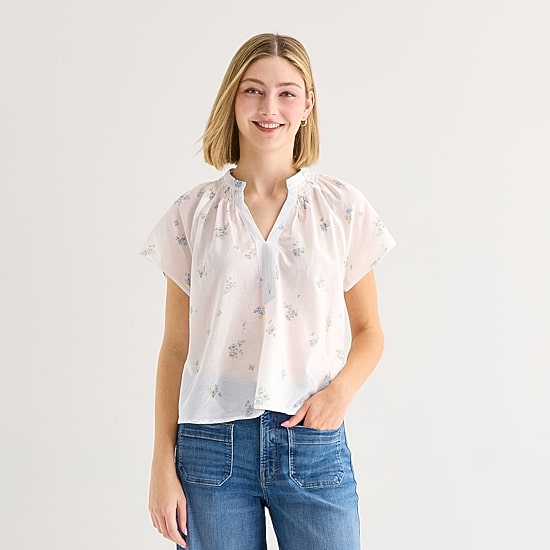 a.n.a Womens Split Crew Neck Short Sleeve Blouse