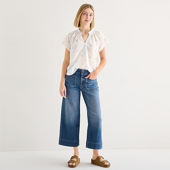 a.n.a Womens Split Crew Neck Short Sleeve Blouse