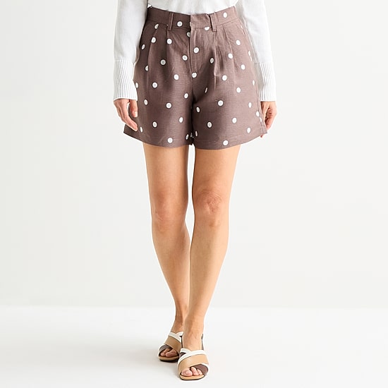 Liz Claiborne Linen Womens Mid Rise Pleated Short