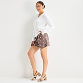 Liz Claiborne Linen Womens Mid Rise Pleated Short