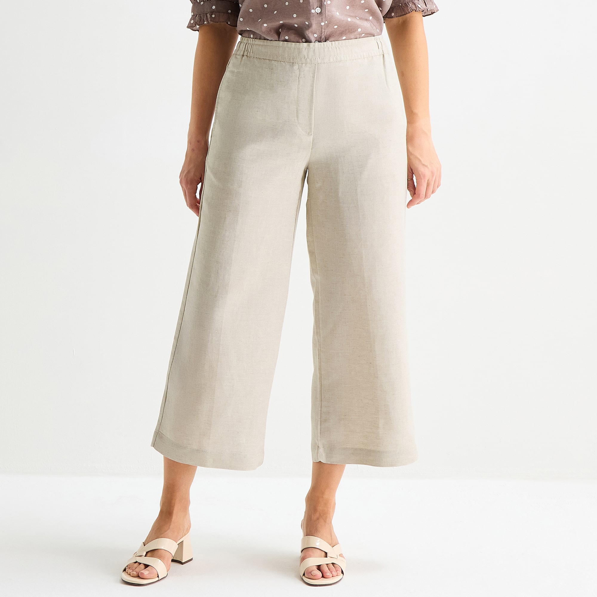 Liz Claiborne Linen Womens Wide Leg Mid Rise Cropped Pant