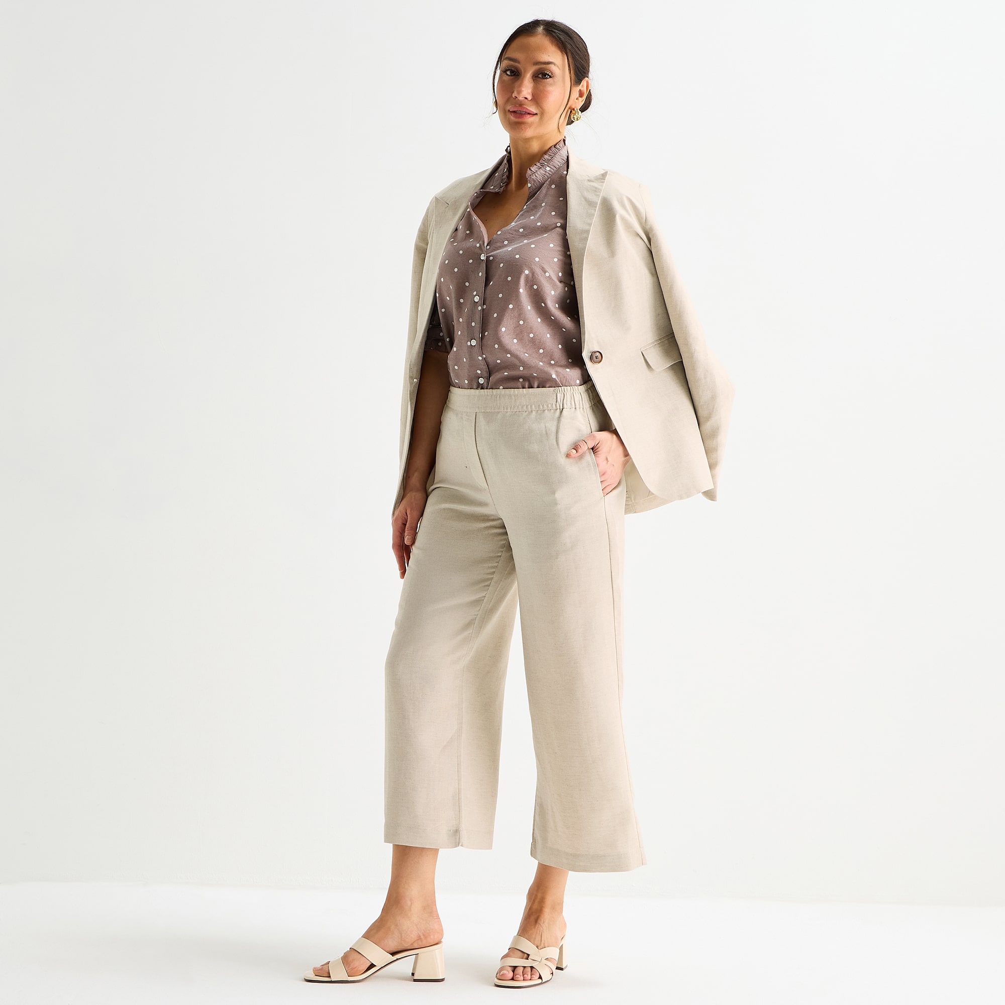 Liz Claiborne Linen Womens Wide Leg Mid Rise Cropped Pant