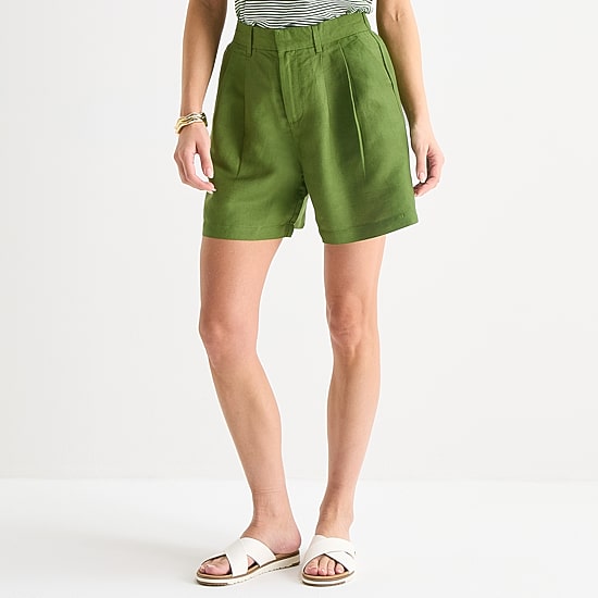 Liz Claiborne Linen Womens Mid Rise Pleated Short